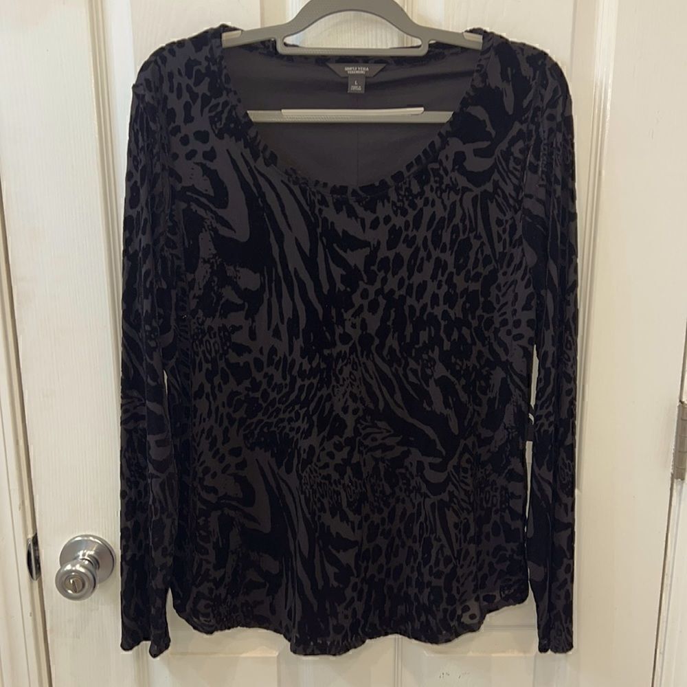 Simply Vera Sheer Black VeraWang Leopard Print Velvet Burnout Large- NWT